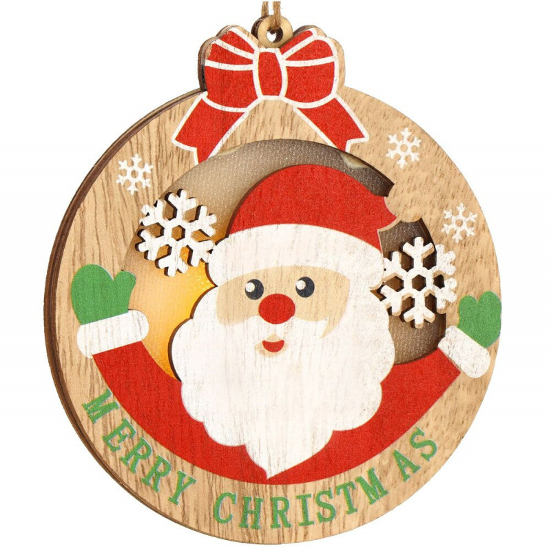 SPRINGOS Dřevěný Santa Claus svítící 9,5x11 cm, vánoční ozdoba CA1281-XG