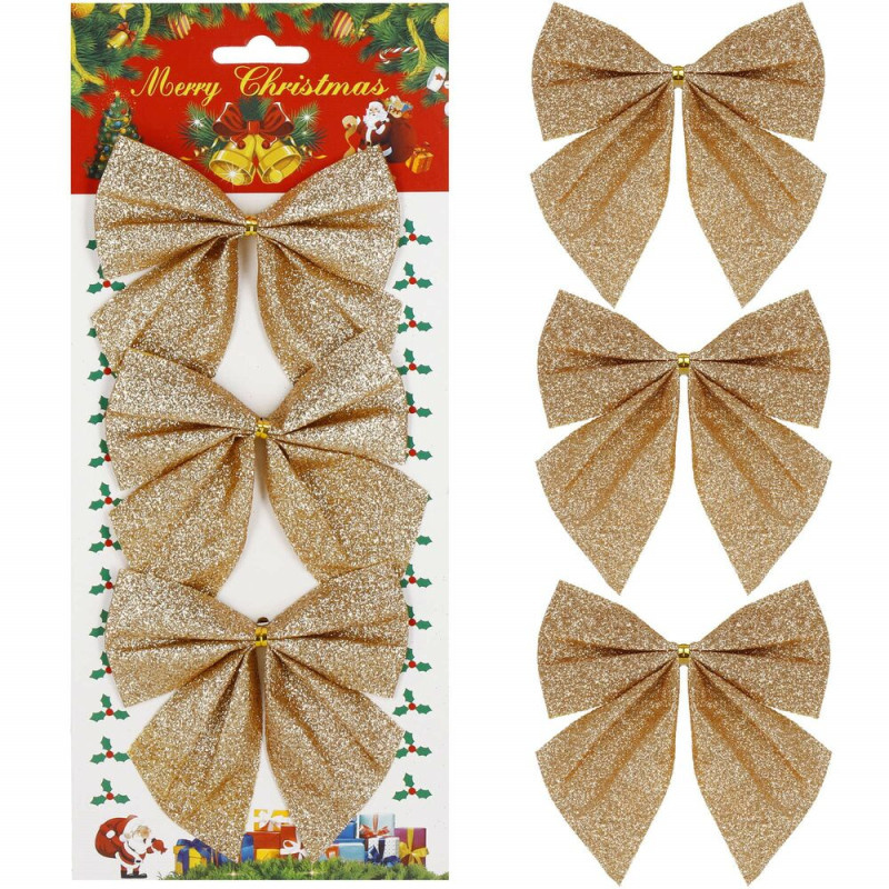 SPRINGOS Vánoční mašle 11x11cm zlaté sada 3ks, vánoční dekorace CA1293-XG