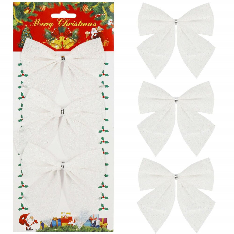 SPRINGOS Vánoční mašle 11x11cm bílé sada 3ks, vánoční dekorace CA1294-XG