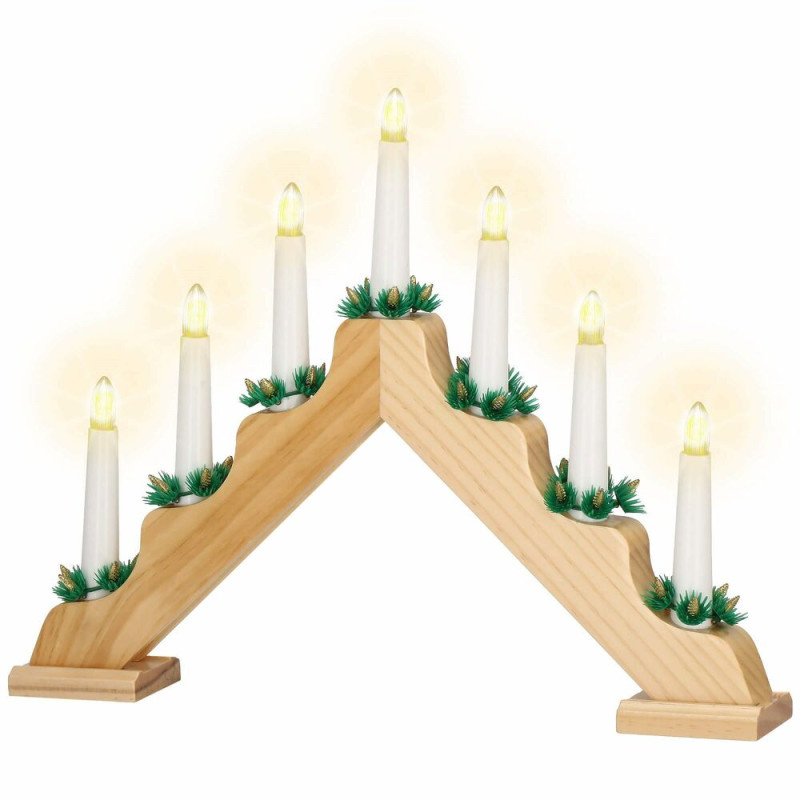 SPRINGOS LED vánoční svícen - 7 svíček, 30cm, 2xAA, dřevěný CL4108-XG