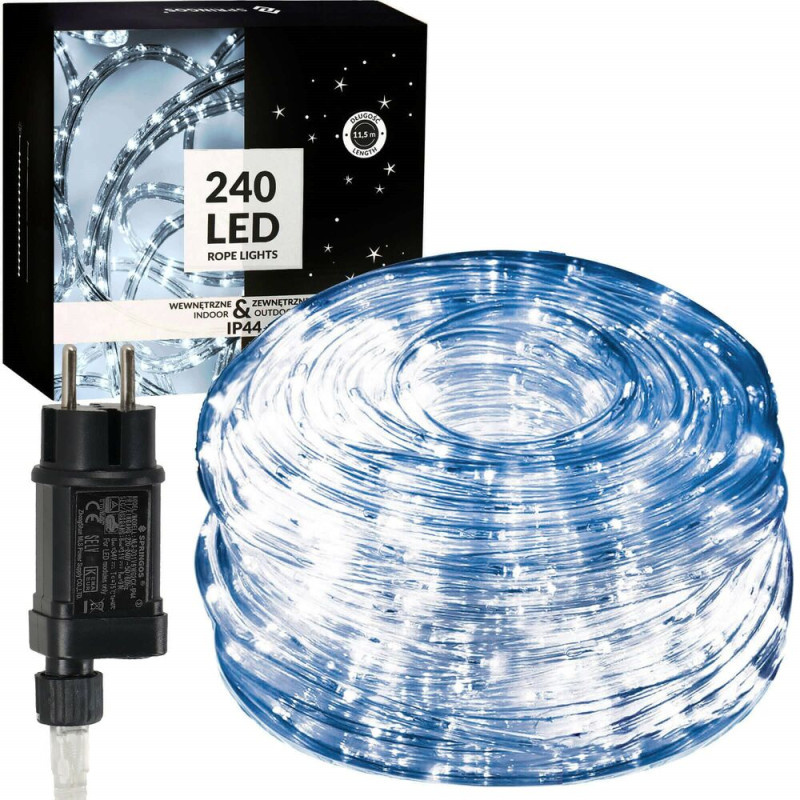 SPRINGOS LED světelná hadice - 10m, 240LED, 8 funkcí, paměť, IP44, studená bílá CL4114-XG