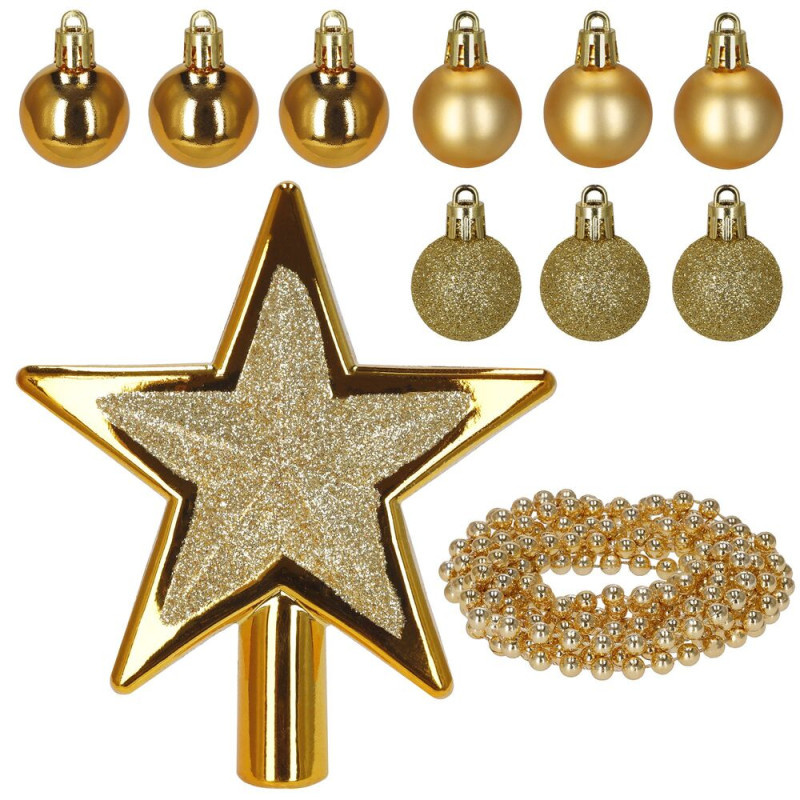 Sada ozdob na stromeček zlatá 11 dílná, vánoční ozdoby
