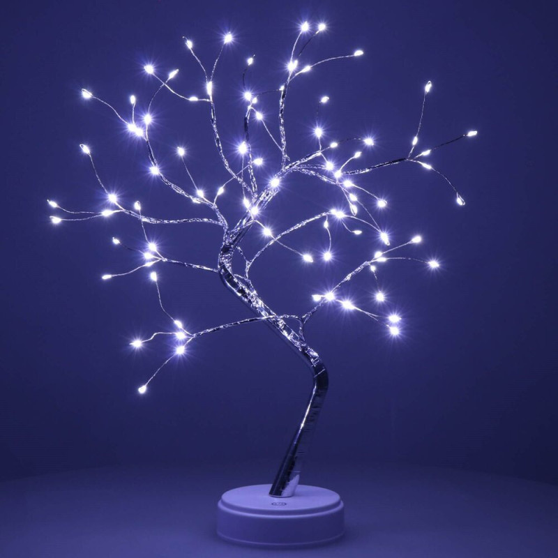 SPRINGOS LED Bonsai stříbrná - 45cm, 90LED, 2 funkce, USB, 3xAA, IP20, studená bílá CL0861-XG