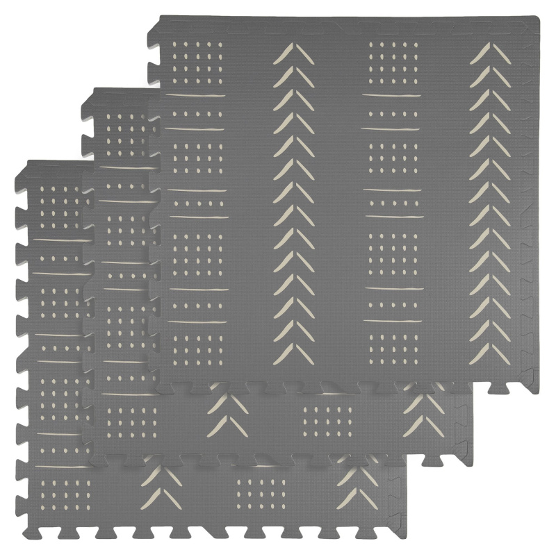 Pěnová podložka HUMBI 180 × 60 cm, velké voděodolné puzzle, bezpečné, 3 ks, šedé boho