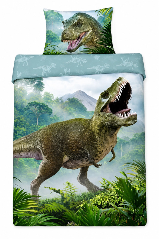 Bavlněné povlečení FARO T-Rex v pralese zelené 140 × 200 cm