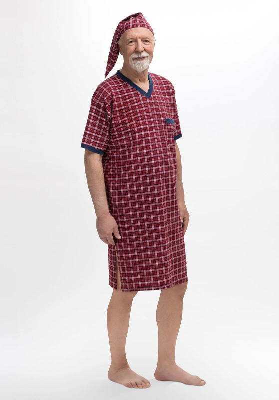Pánská noční košile Martel 502 Káro kr/r M-2XL Sylwester I bílá L