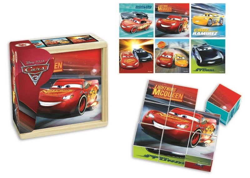 Dřevěné obrázkové kostky Playme Cars - 9 kostek