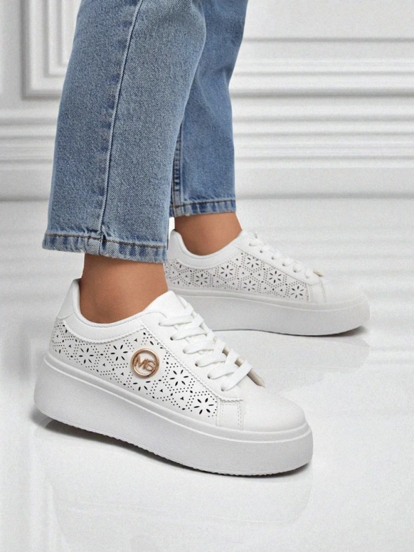 Resti Aelia women's platform sneakers white openwork ecru