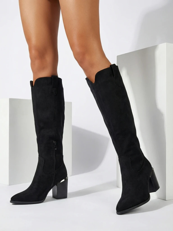 Dámské kozačky z eko semiše na podpatku