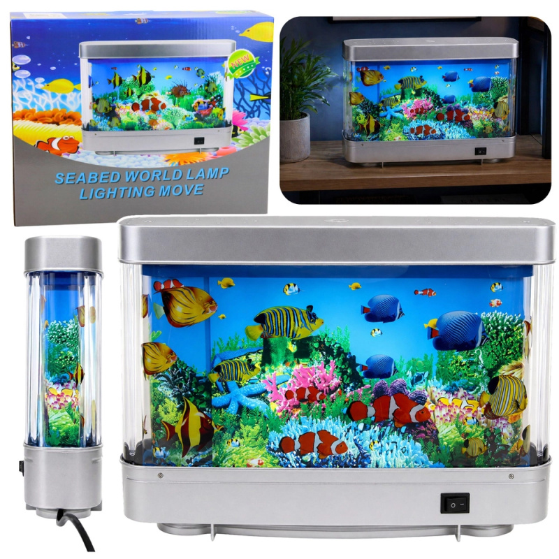 Dekorativní LED noční lampička akvárium s pohyblivými rybičkami 3D