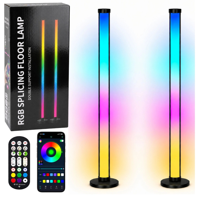 Smart RGB LED podlahové lampy s ovládáním v aplikaci a dálkovým ovladačem, 125 cm, 2 ks
