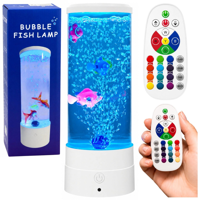 Dekorativní noční LED lampička akvárium s rybkami RGB (16 barev), bílá, USB