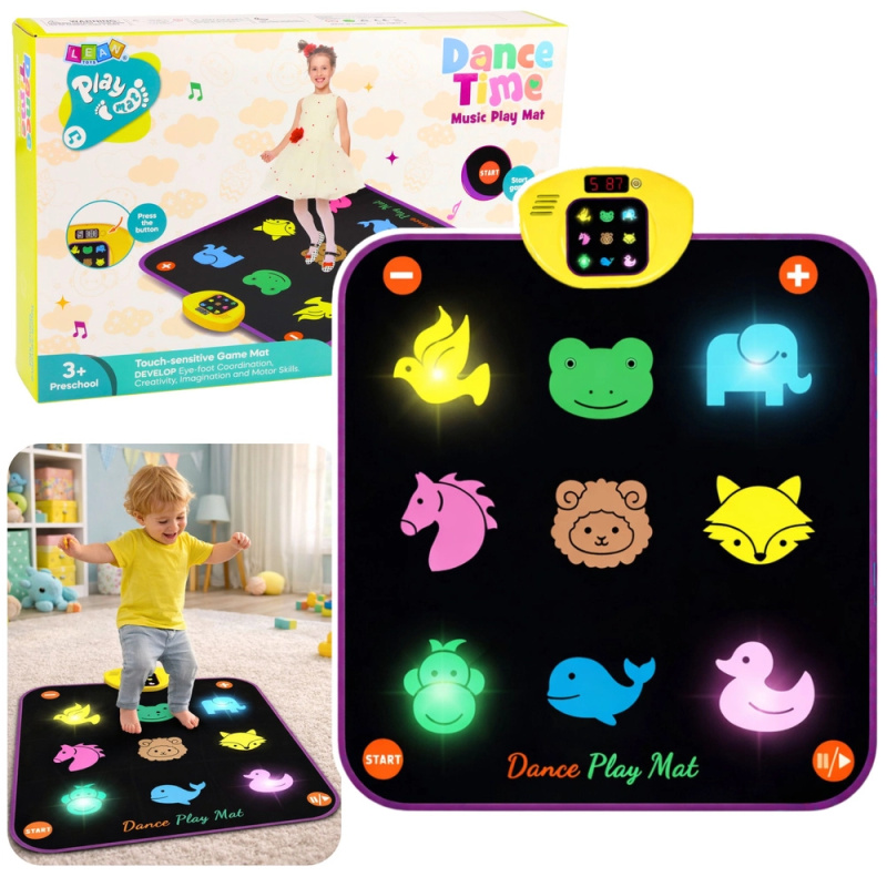 Interaktivní taneční podložka se zvířátky, 5 herních režimů, 3 úrovně obtížnosti, světelné efekty