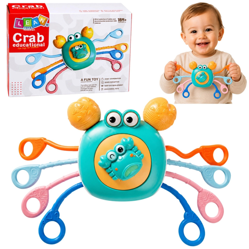 Smyslový krab pro miminka – kousátko a chrastítko modré