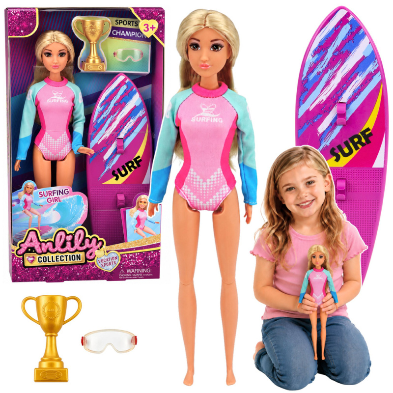 Tomido Lalka Anlily Surferka W Kombinezonie Z Deską Surfingową Akcesoria Zestaw