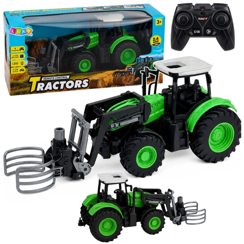 Traktor na dálkové ovládání RC s kleštěmi na balíky 1:24 zeleno-černý