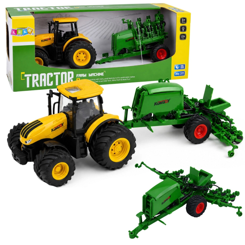 Traktor s secím strojem se světly a zvuky 1:24