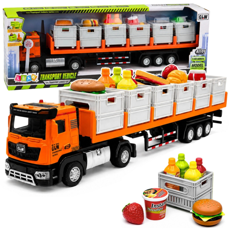 Transportní kamion s návěsem a potravinami na baterie 1:40 oranžový