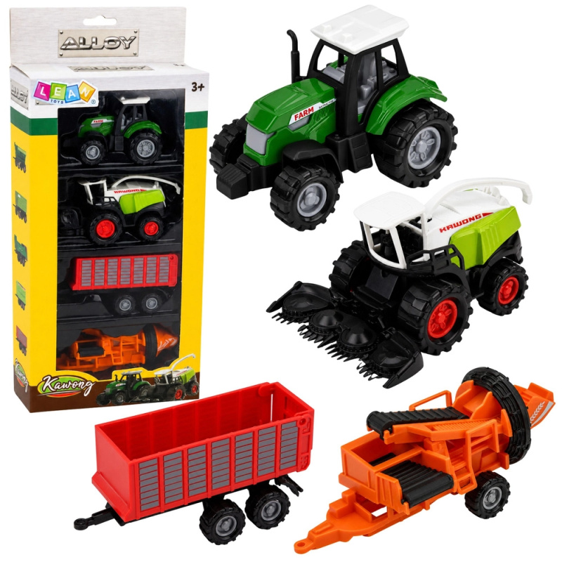 Tomido Autíčka zemědělská Traktor Sekačka Přívěs Lis 1:68 4 kusy
