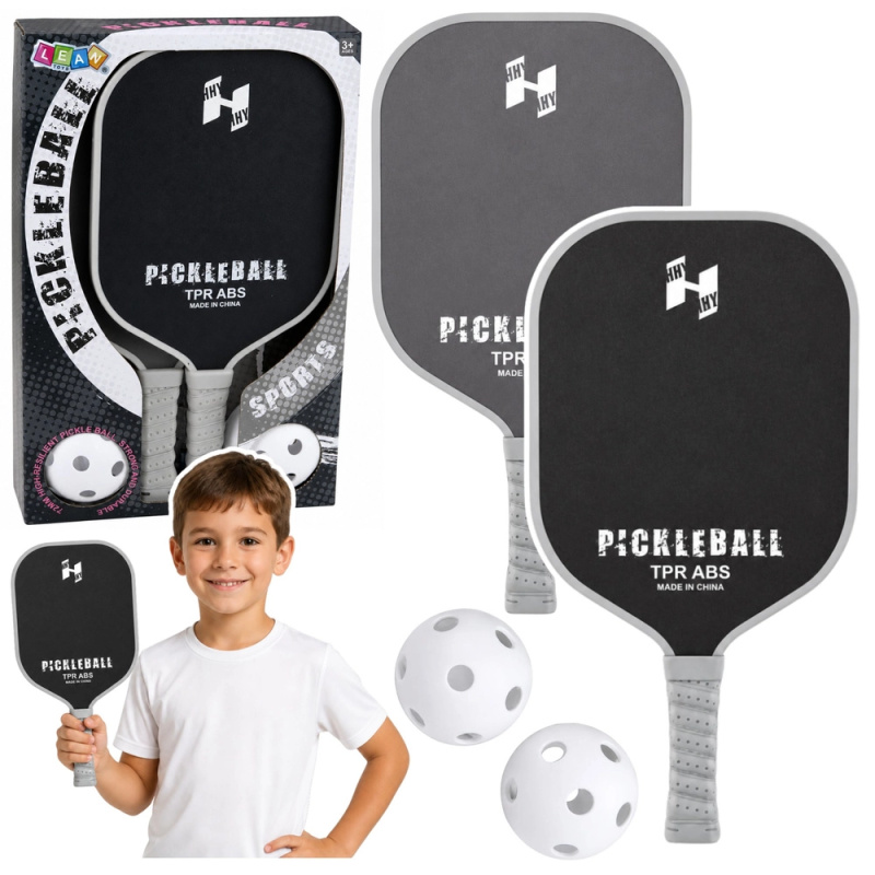 Zestav na pickleball: 2 pálky a 2 míčky černo-šedé