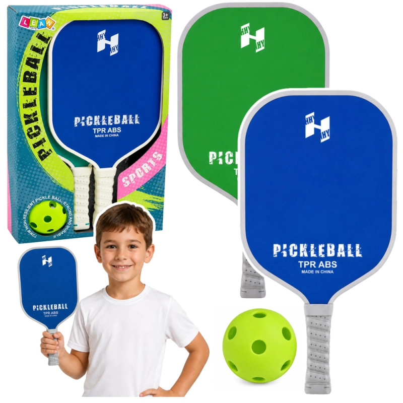 Sada na pickleball – 2 pálky a perforovaný míček zeleno-modrá