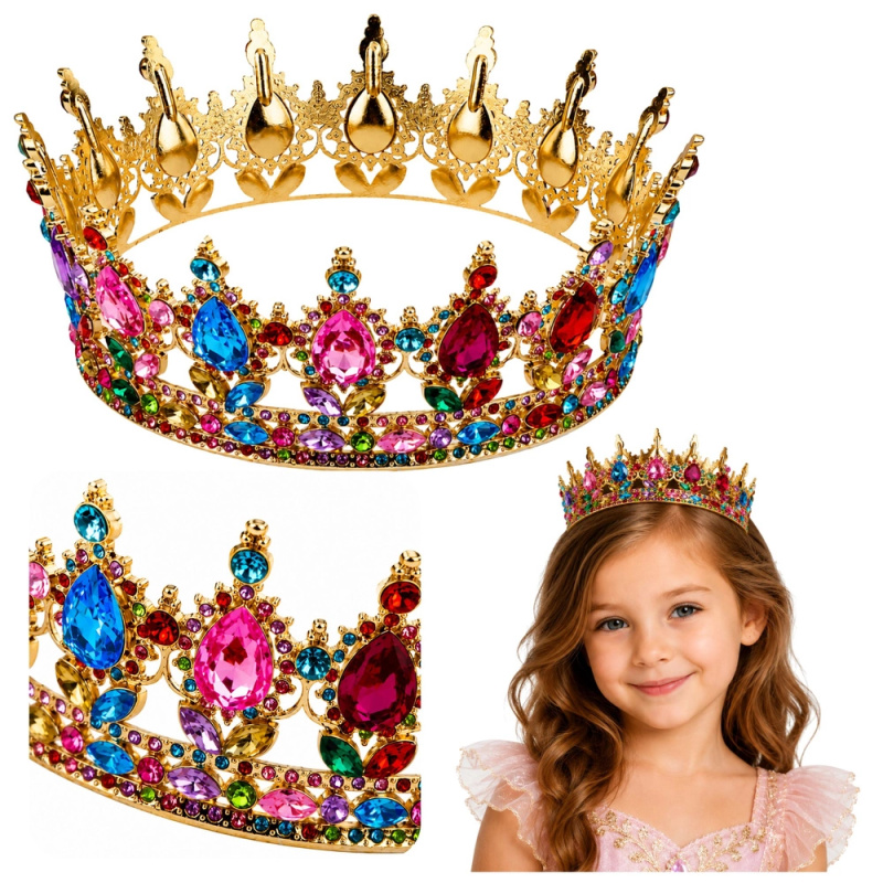 Zlatá metalová korunka pro princeznu s barevnými krystaly (12,5 cm)