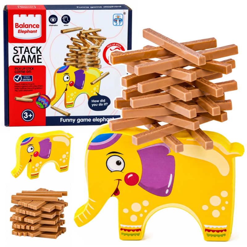 Balancující sloník – zručnostní hra Stack Game postav věž (60 dílků)