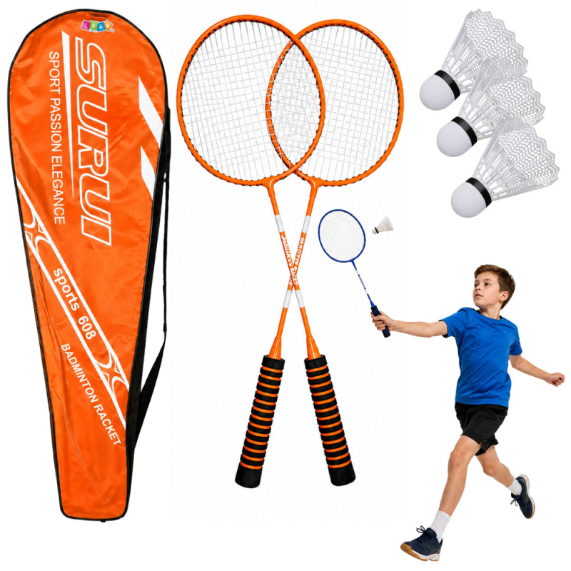Tomido Badmintonová sada rakety 3 košíčky oranžové