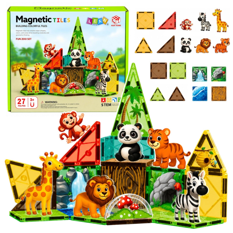 Magnetické stavební dílky Zoo – divoká zvířata z džungle (27 dílů)