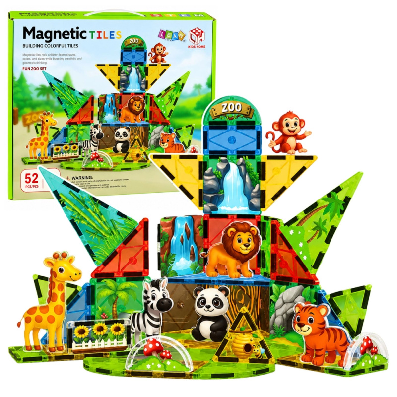 Magnetické konstrukční kostky zoo – divoká zvířata 52 dílů