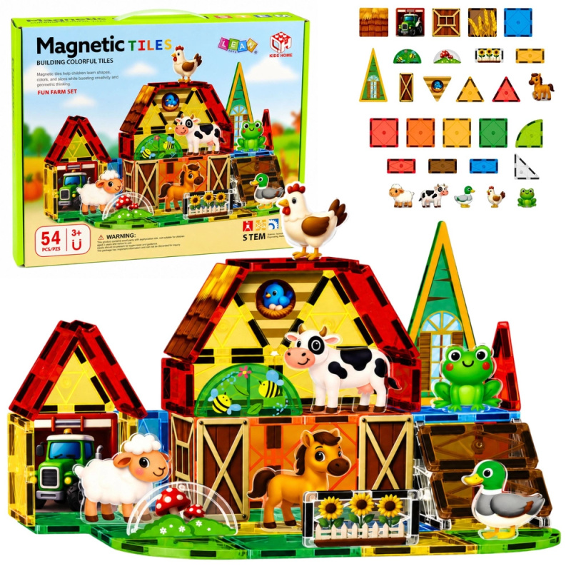 Magnetické konstrukční dílky farma se zvířátky 54 ks