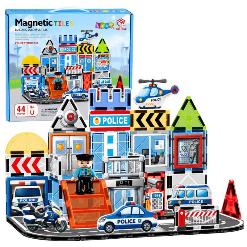 Magnetické stavebnice policejní stanice s vozidly 44 dílů