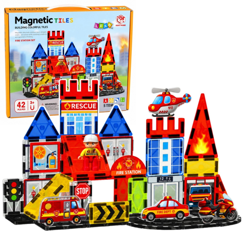 Magnetické stavební kostky hasičská stanice 42 dílů