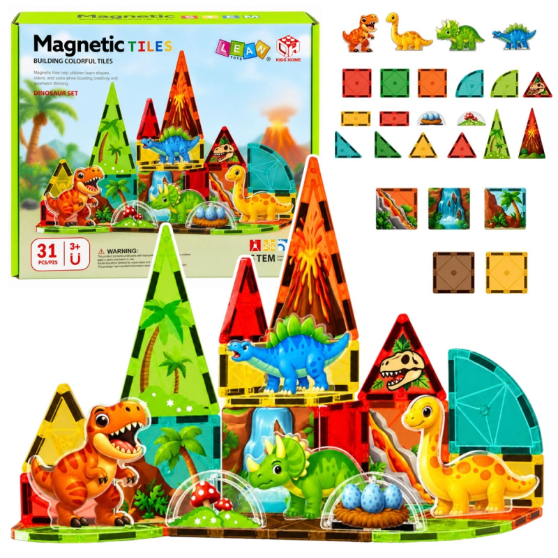 Magnetické konstrukční dílky dinosauři – vulkán, 31 dílů