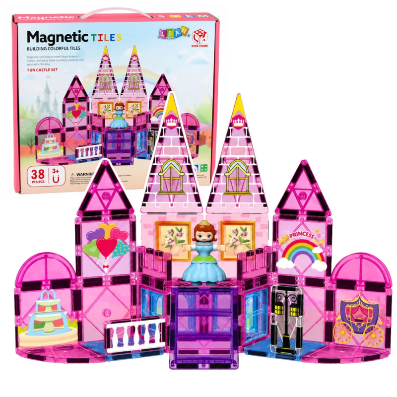 Magnetické stavební kostky – princeznin zámek 38 ks (růžové)