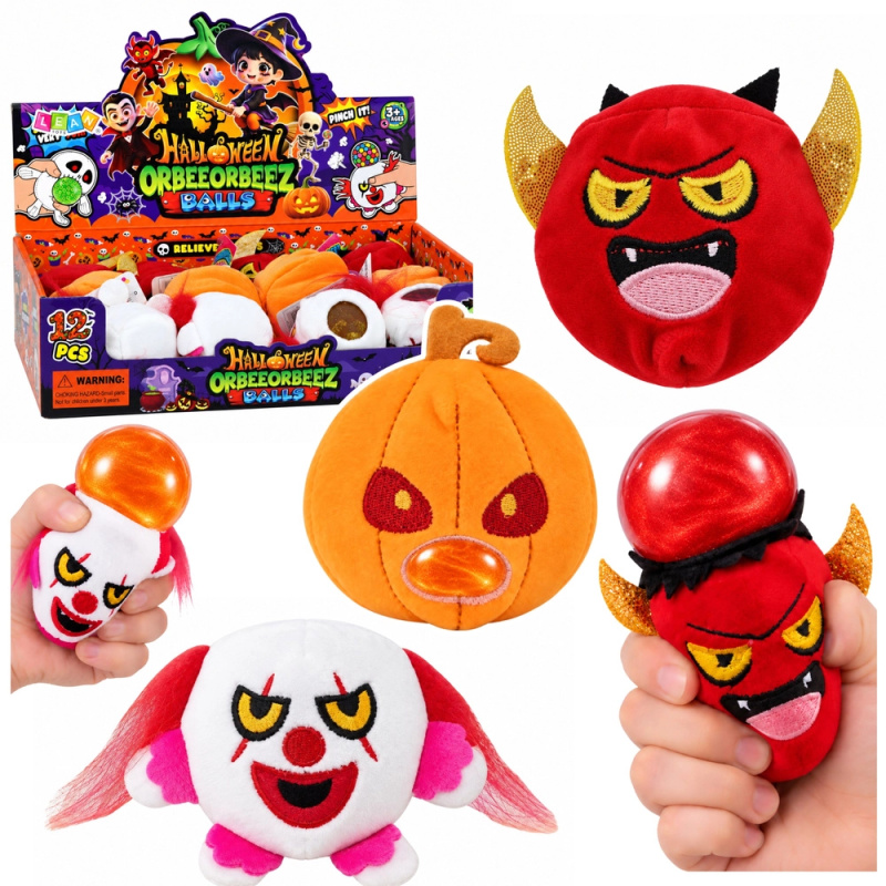 Halloweenský plyšový mačkací antistres s třpytkami - 1 kus