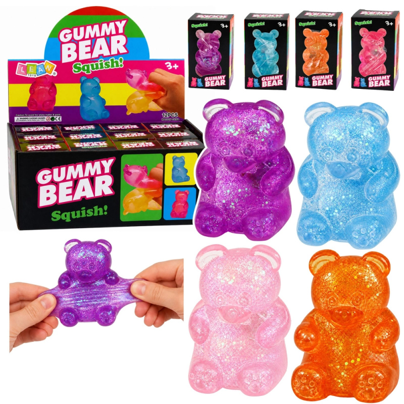 Svítící antistresový mačkací medvídek s brokatem (LED) 6,5 cm - 1 kus