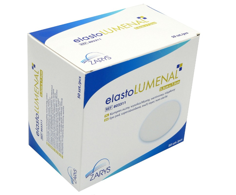 ZARYS International Group elastoLUMENAL netkané oční krytí s buničinou, 5,5cm x 7,5cm, nesterilní, 50ks