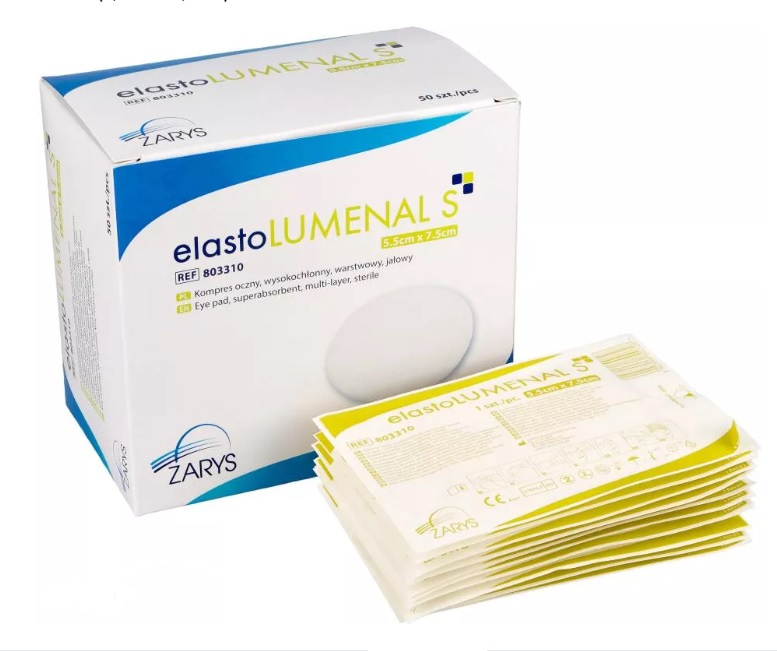 ZARYS International Group elastoLUMENAL S netkané oční krytí s buničinou, 5,5cm x 7,5cm, sterilní, 50ks
