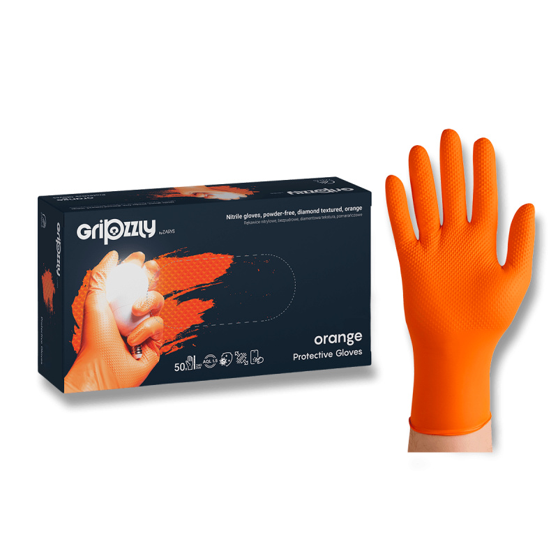 easyCARE Gripzzly - jednorázové nitrilové rukavice - oranžové, velikost XL, 50 ks