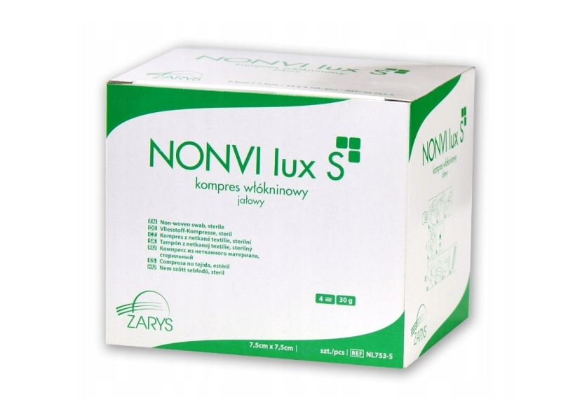 ZARYS International Group Komprese NONVI lux S, netkaná textilie, 30g, 7,5cm x 7,5cm, sterilní (2-10ks/bal) Varianta: 7,5cm x 7,5cm (2ks)