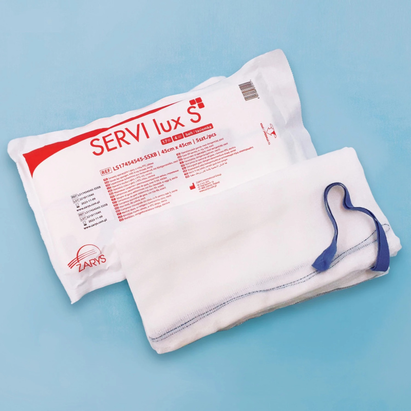 ZARYS International Group SERVI lux S - Břišní rouška z gázy s RTG kontr. vláknem, sterilní, 17N, 4W, 45x45cm (2;5ks/bal)(20;8bal) Varianta: 5ks/bal