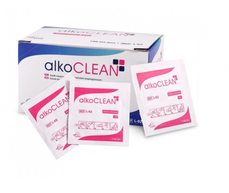 ZARYS International Group alkoCLEAN - gázové čtvrečky pro dezinfekci, 2 vrstvy, 30x65mm, isopropylalkohol 70%, 50ks