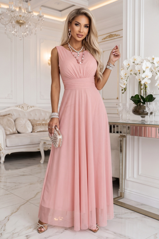 Numoco basic Numoco dámské šaty ELIRA 678-5 Barva: Peach Špinavě růžová, Velikost: UNI