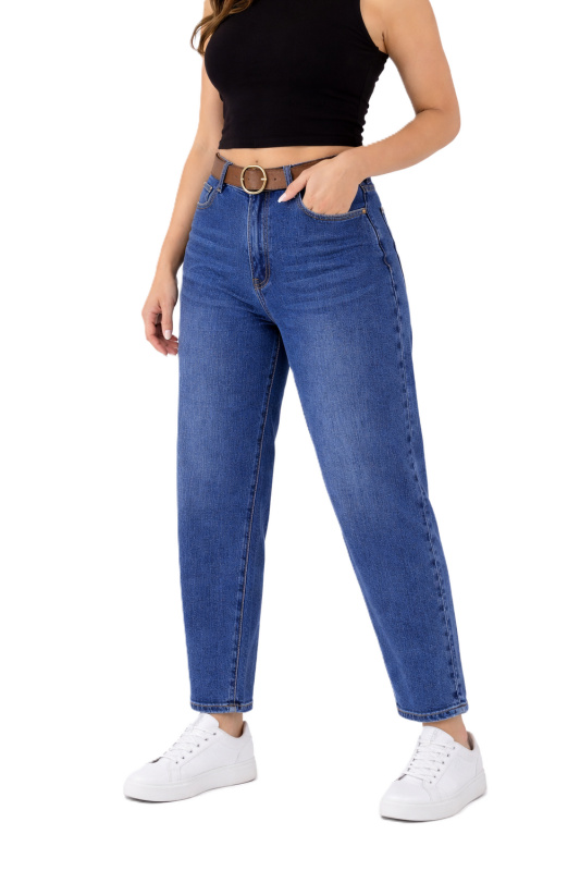 M.Sara - Dámské Mom Fit džíny s vysokým pasem + opasek