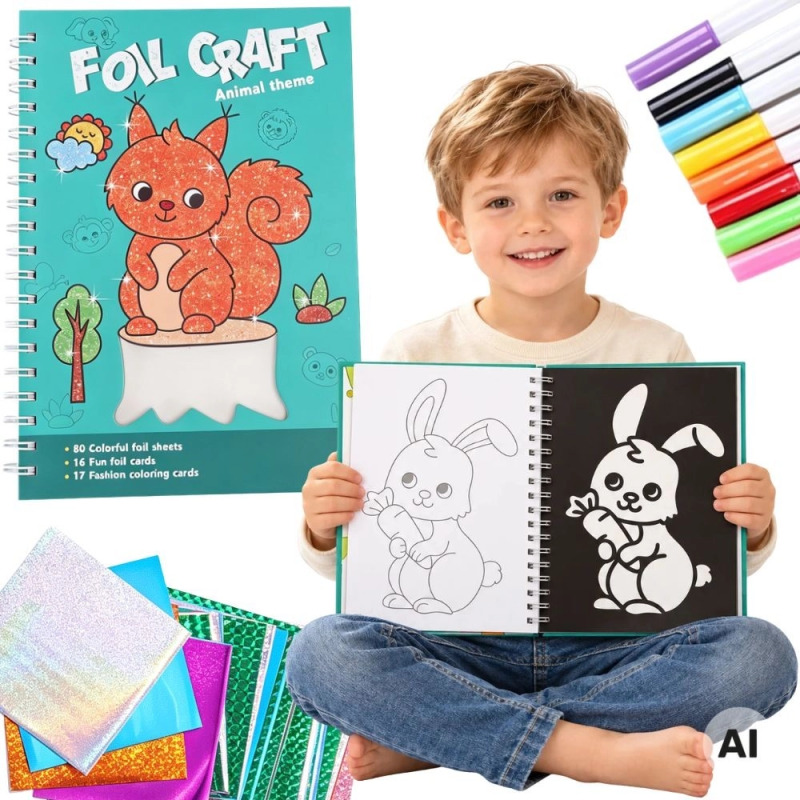 Woopie kreativní sada s fóliovou koláží a omalovánkami Svět zvířat, 121 dílů