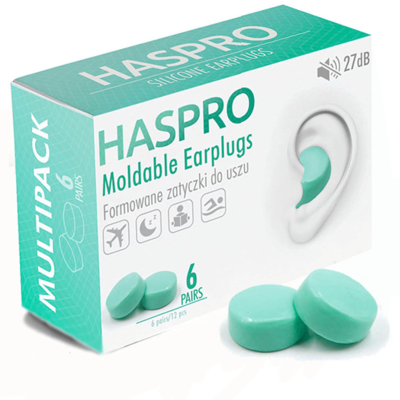 Haspro Waterproof - Universal špunty do uší, silikonové, 6 párů / 12 ks, mint