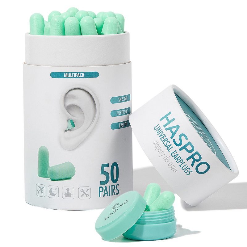 Haspro Universal špunty do uší, pěnové, 50 párů / 100ks, mint