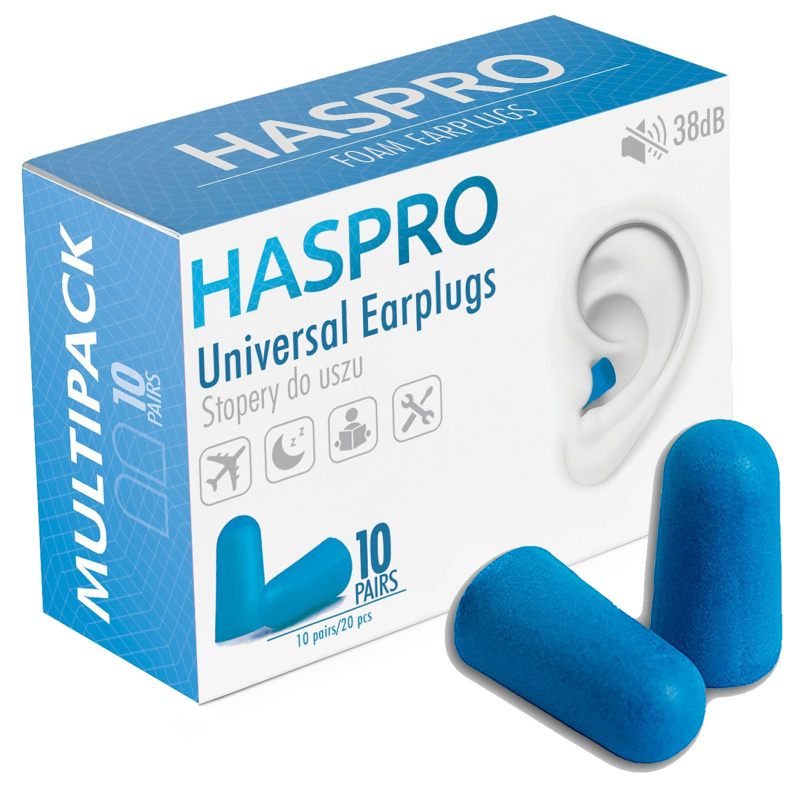 Haspro Universal špunty do uší, pěnové, 10 párů / 20ks, modré