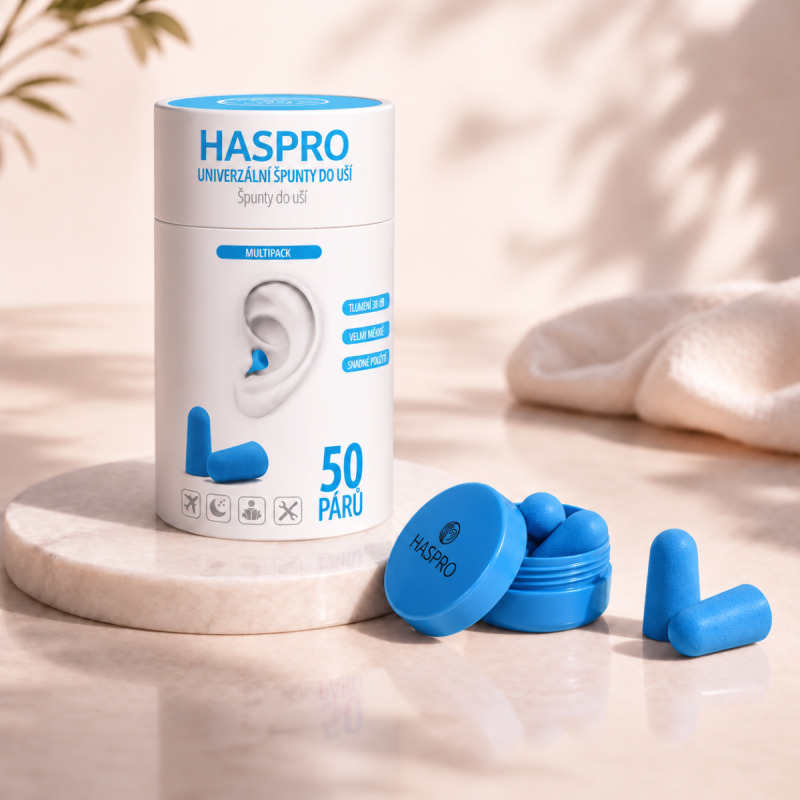 Haspro Universal špunty do uší, pěnové, 50 párů / 100ks, modré